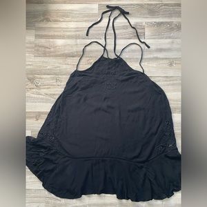 Free People Halter Mini Dress Size Small Solid Embroidered Rayon Relaxed